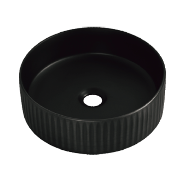Round Fluted Ceramic Wash Basin 360 Matte Black