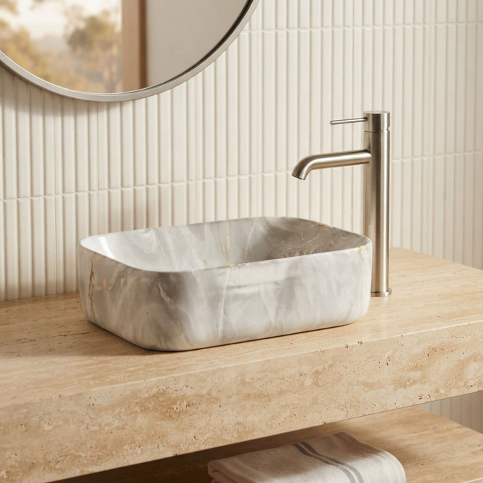 Soft Rectangular Ceramic Wash Basin 400 Warm Grey