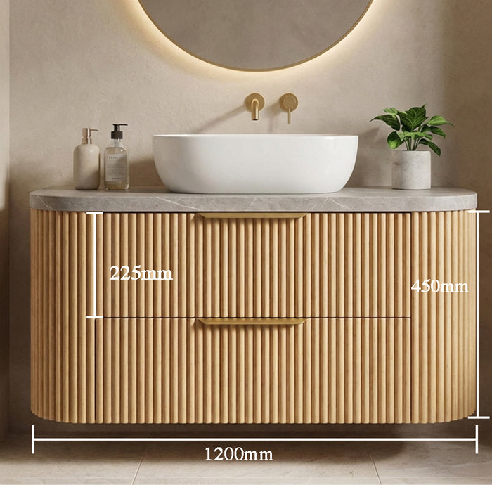 1200mm Oak Curved Fluted Vanity