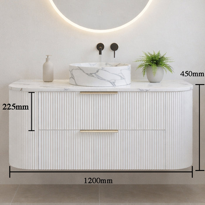 1200mm Matte White Curved Fluted Vanity