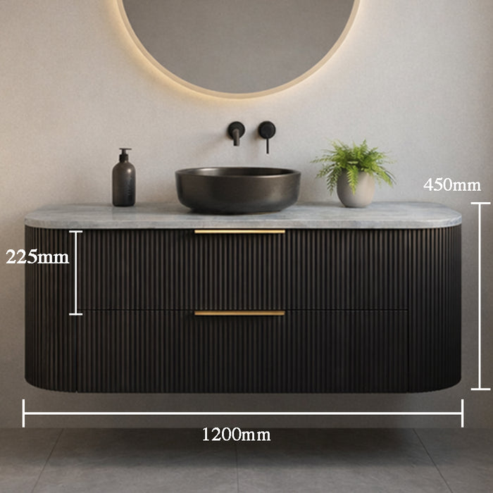 1200mm Matte Black Curved Fluted Vanity