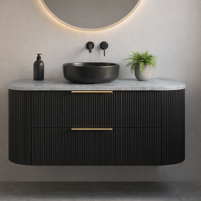 1200mm Matte Black Curved Fluted Vanity
