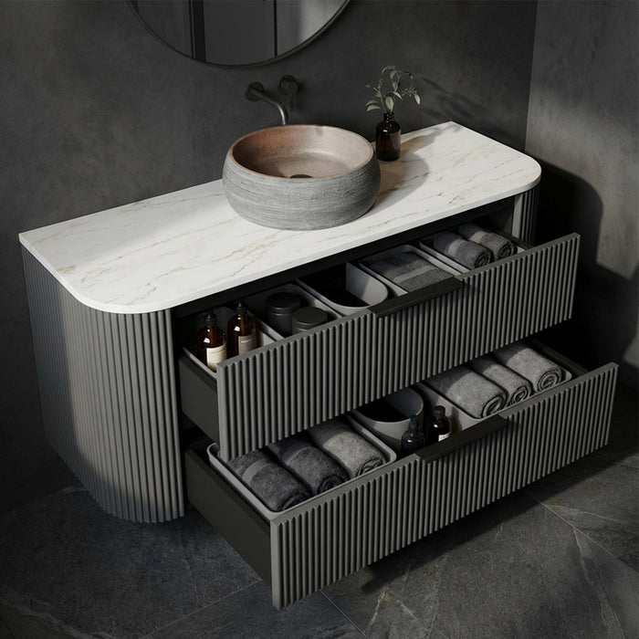 1200mm Gunmetal Grey Curved Fluted Vanity