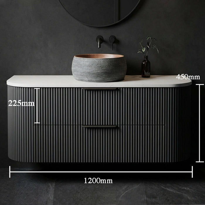 1200mm Gunmetal Grey Curved Fluted Vanity