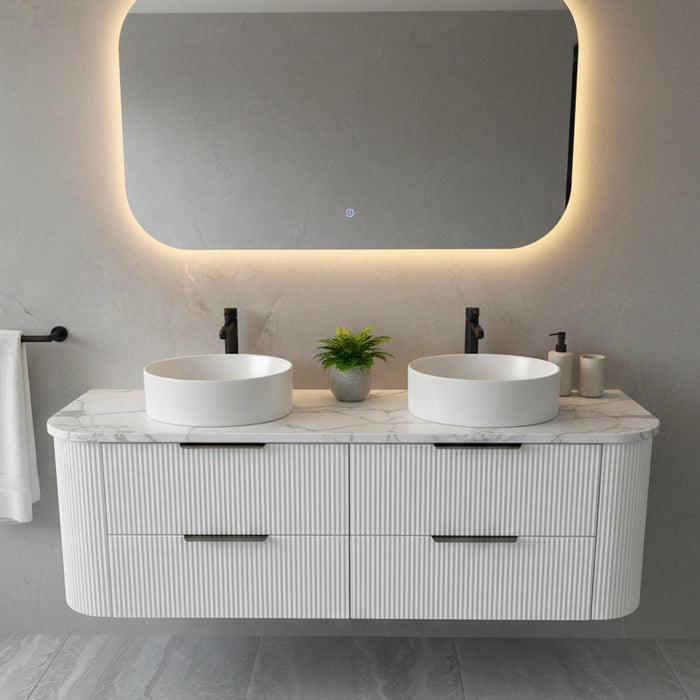 1500mm Matte White Curved Fluted Bathroom Vanity