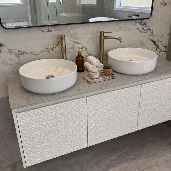 Geometric White Textured Double 1400 Wall Hung Vanity