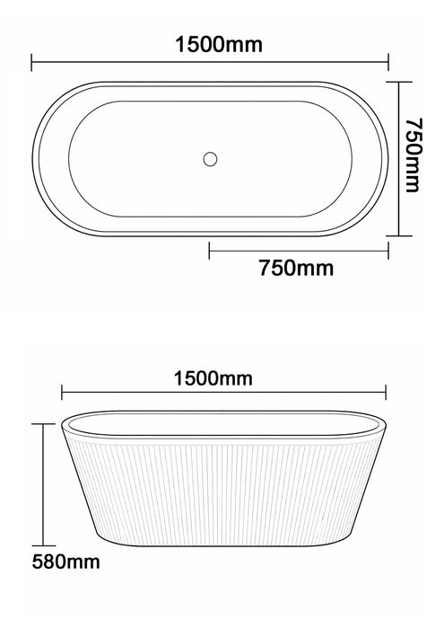 Vertico 1500 Freestanding Fluted Bathtub — Matte White