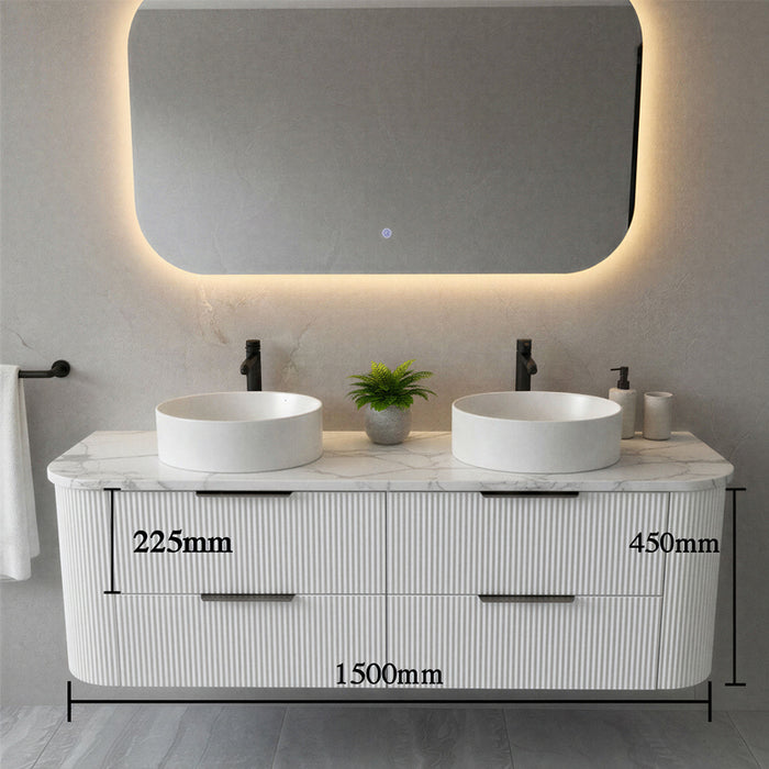 1500mm Matte White Curved Fluted Bathroom Vanity