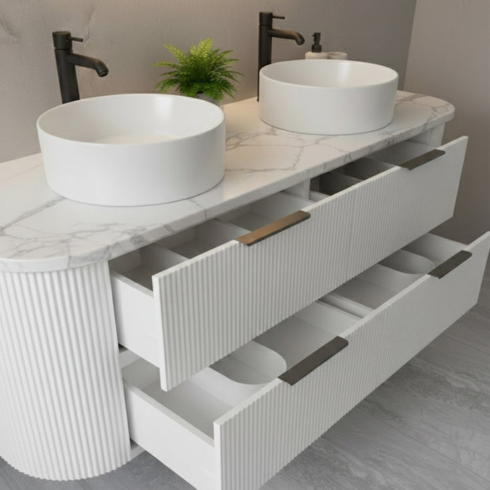 1500mm Matte White Curved Fluted Bathroom Vanity