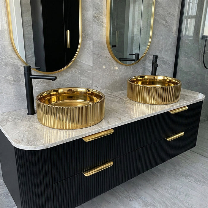1500mm Matte Black Curved Fluted Bathroom Vanity