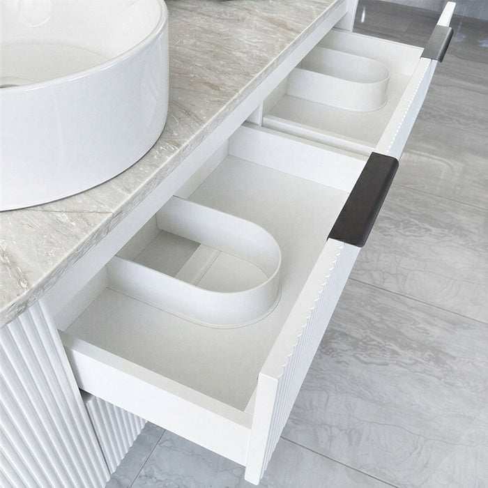 1500mm Matte White Curved Fluted Bathroom Vanity