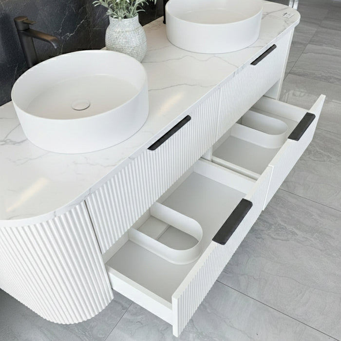 1500mm Matte White Curved Fluted Bathroom Vanity