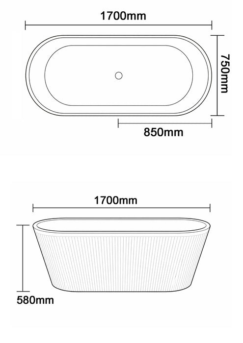 Vertico 1700 Freestanding Fluted Bathtub — Matte White