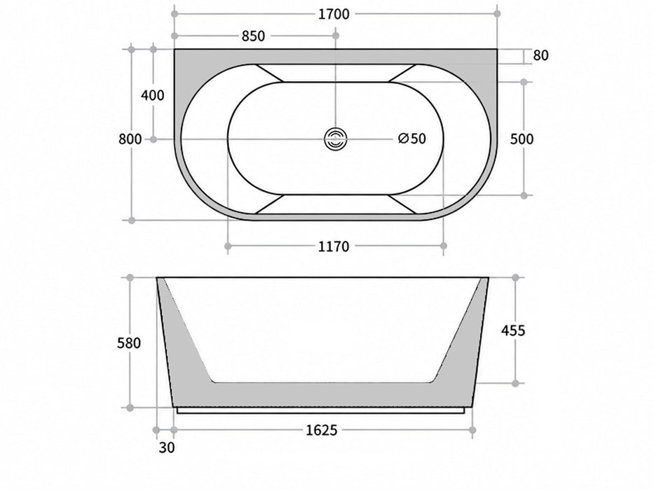 Bacio 1700 Back-to-Wall Fluted Bathtub — Matte White