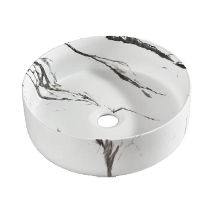Round Ceramic Wash Basin 360 White Marble