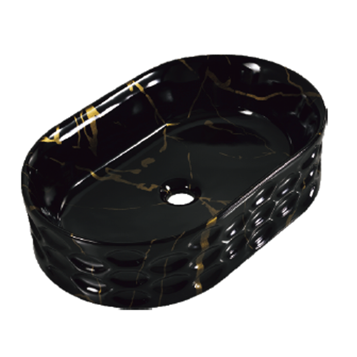 Oval Ceramic Wash Basin 550 Glossy Marble