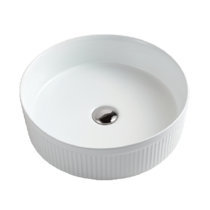 Round Rim Fluted Ceramic Wash Basin 360 White