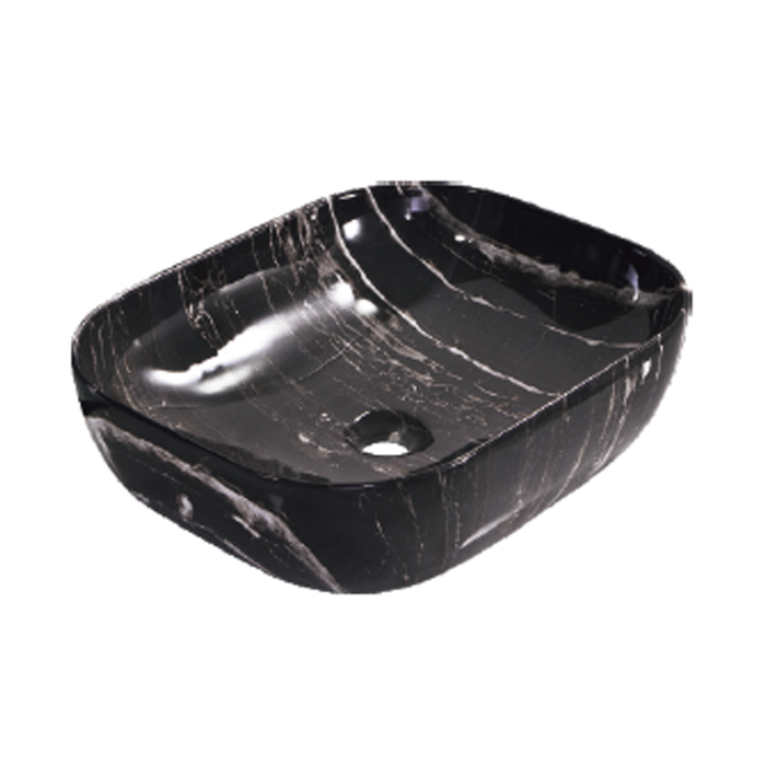 Soft Rectangle Ceramic Wash Basin 360 Glossy Black Marble