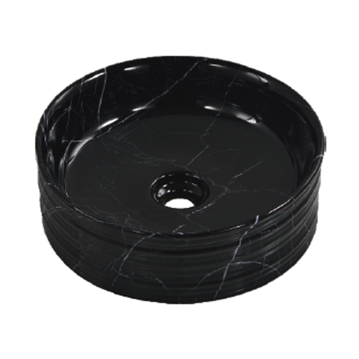 Round Reeded Ceramic Wash Basin 410 Black Marble