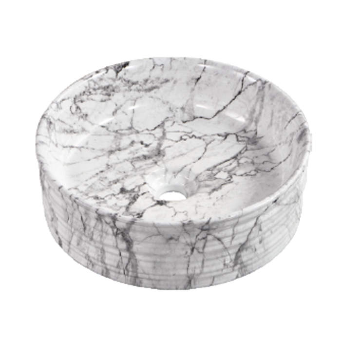 Round Reeded Ceramic Wash Basin 410 White Marble