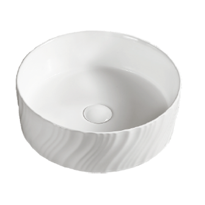 Round Reeded Ceramic Wash Basin 410 White