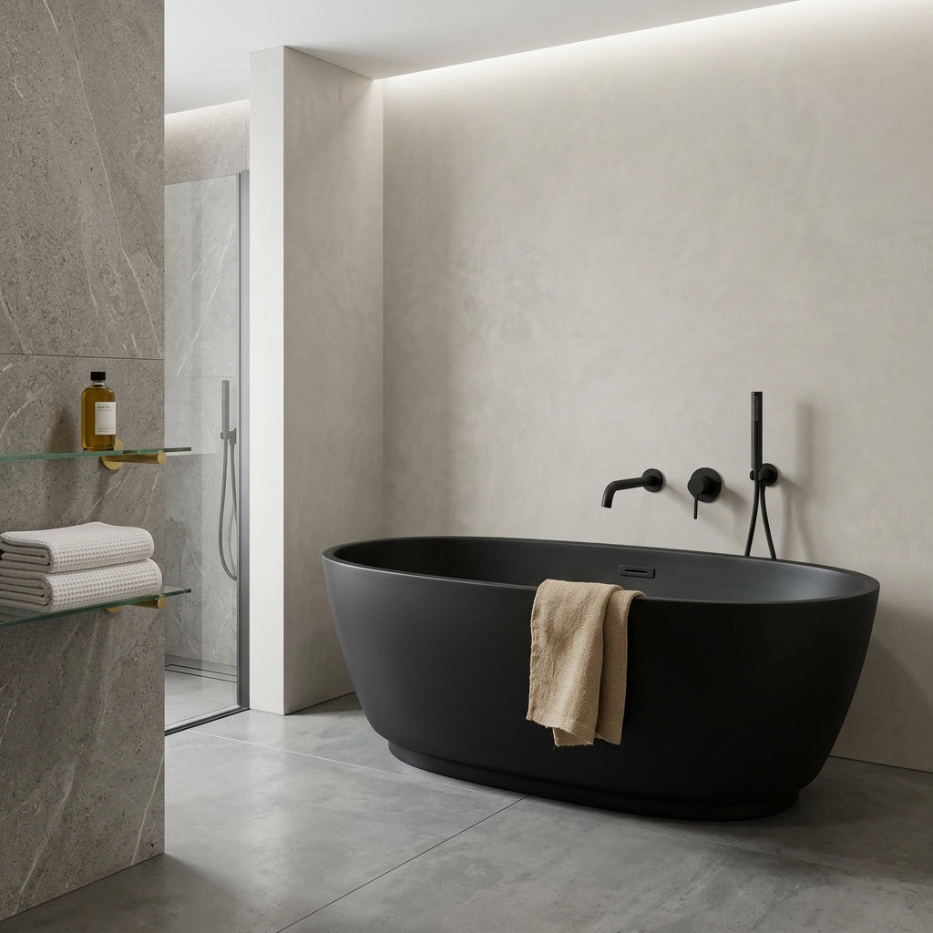 Rounded Freestanding Bath 1500 Black | Millano Bathrooms