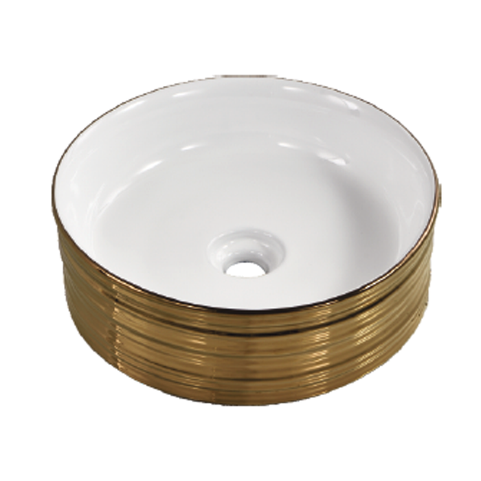 Round Reeded Ceramic Wash Basin 410 White And Gold