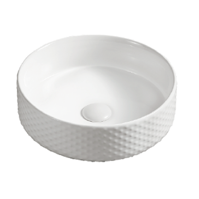 Round Textured Ceramic Wash Basin 380 White