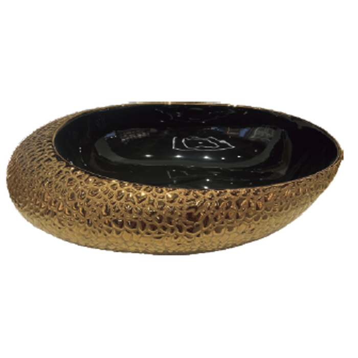 Round Slant Ceramic Art Basin 500 Black And Gold