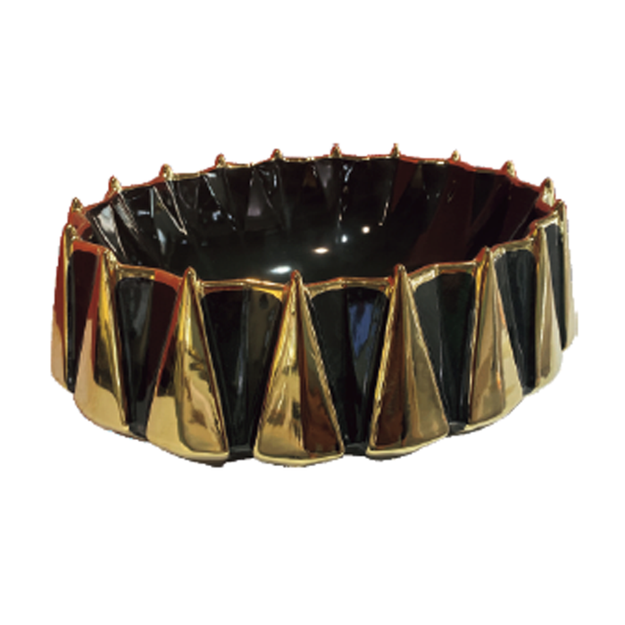 Round Textured Triangle Art Basin 420 Black And Gold