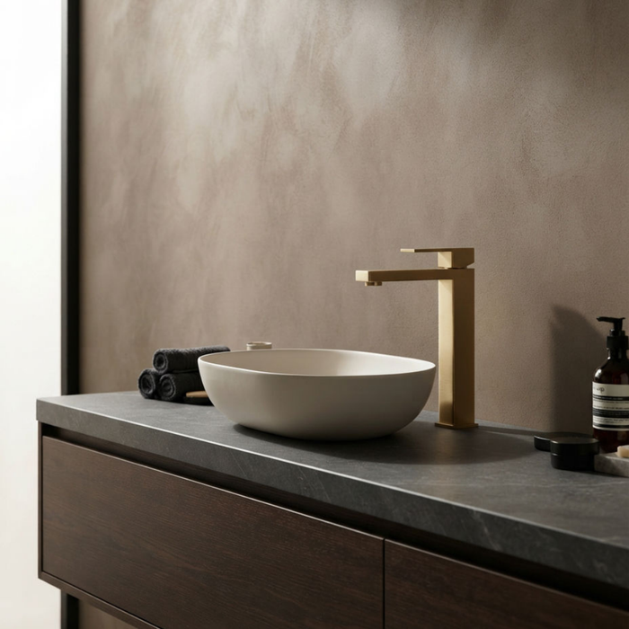 Bresso Square Tall Basin Mixer - Brushed Gold