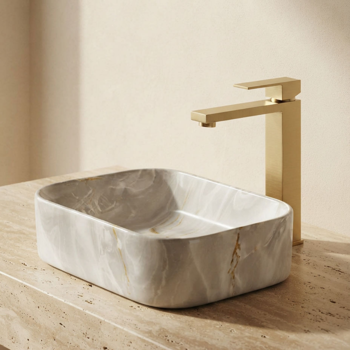 Soft Rectangular Ceramic Wash Basin 400 Warm Grey