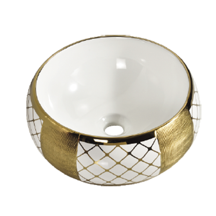 Round Pattern Art Basin 400 White And Gold