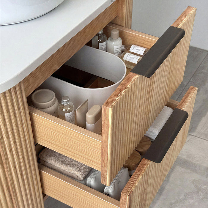 600mm Oak Curved Fluted Vanity