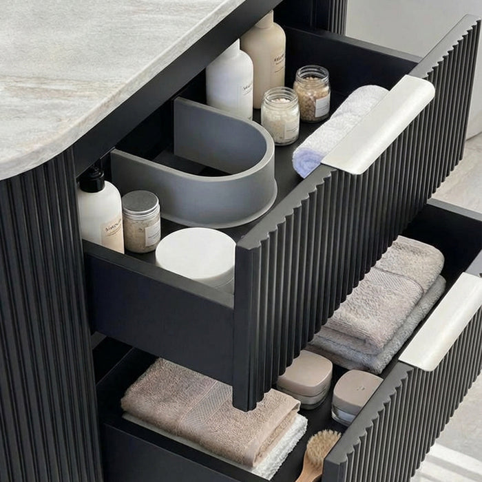 750mm Matte Black Curved Fluted Vanity