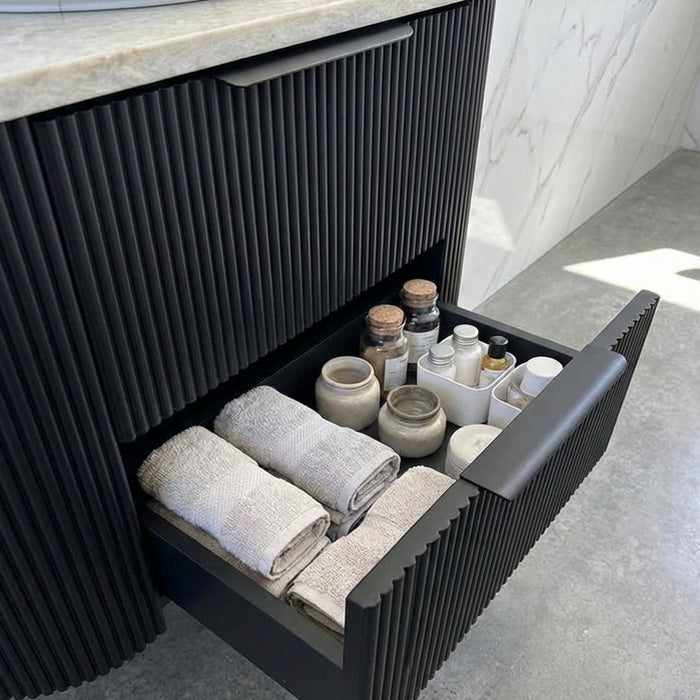 750mm Matte Black Curved Fluted Vanity