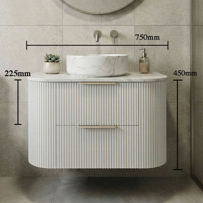 750mm Matte White Curved Fluted Vanity