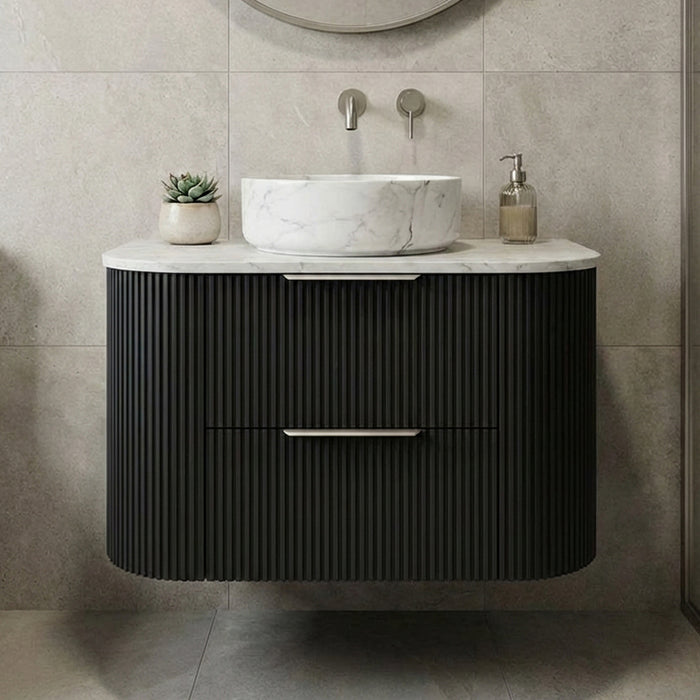 750mm Matte Black Curved Fluted Vanity