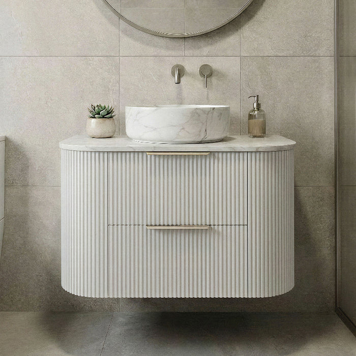 600mm Matte White Curved Fluted Vanity
