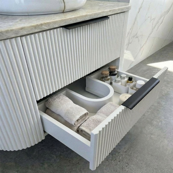 600mm Matte White Curved Fluted Vanity