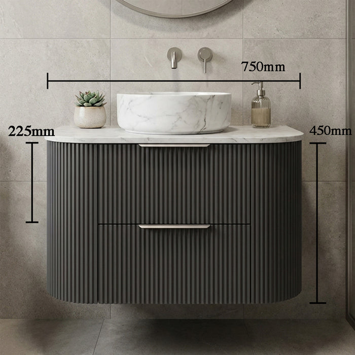 750mm Gunmetal Grey Curved Fluted Vanity