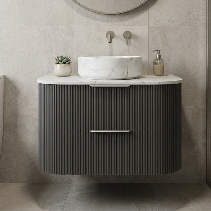 750mm Gunmetal Grey Curved Fluted Vanity