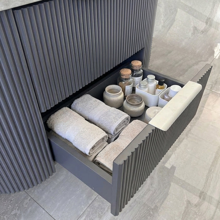 750mm Gunmetal Grey Curved Fluted Vanity