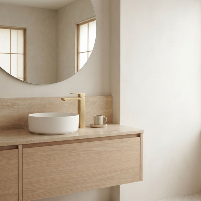 Bresso Square Tall Basin Mixer - Brushed Gold