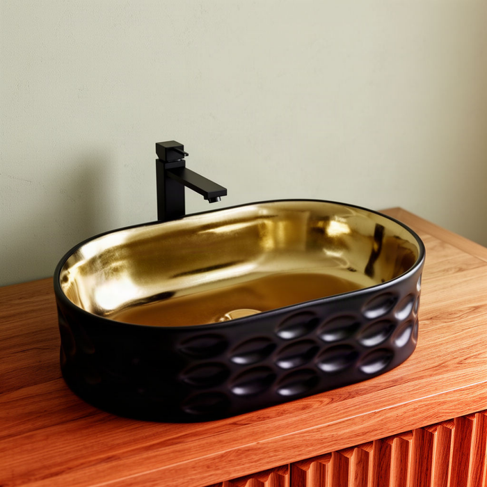 Oval Ceramic Wash Basin 550 Black Gold