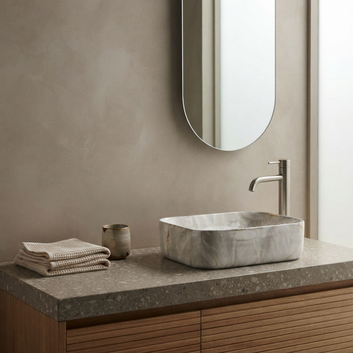 Soft Rectangular Ceramic Wash Basin 400 Warm Grey
