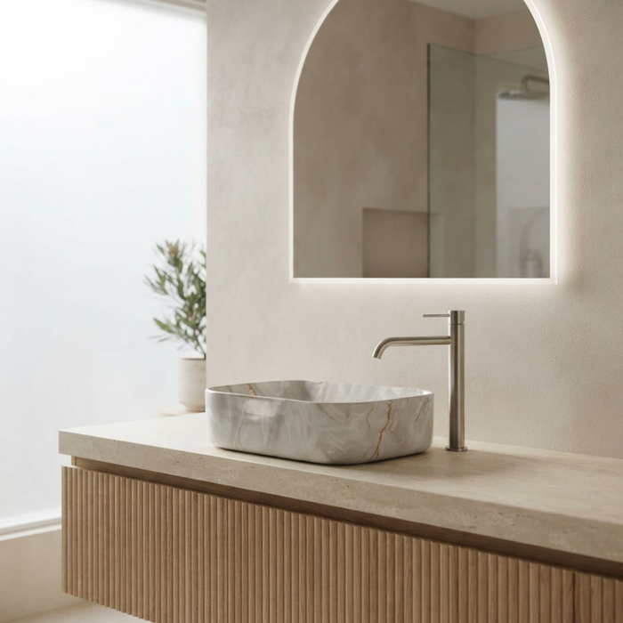 Soft Rectangular Ceramic Wash Basin 400 Warm Grey