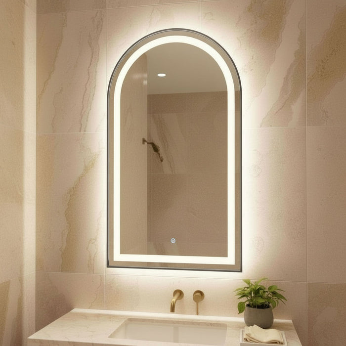 Arch 900 x 500 Gunmetal Grey Framed Touchless Tri-light LED Mirror