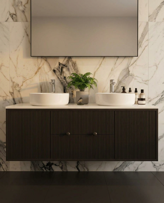 1400 Wall Hung Vanity with Stone Top and Double White Basin