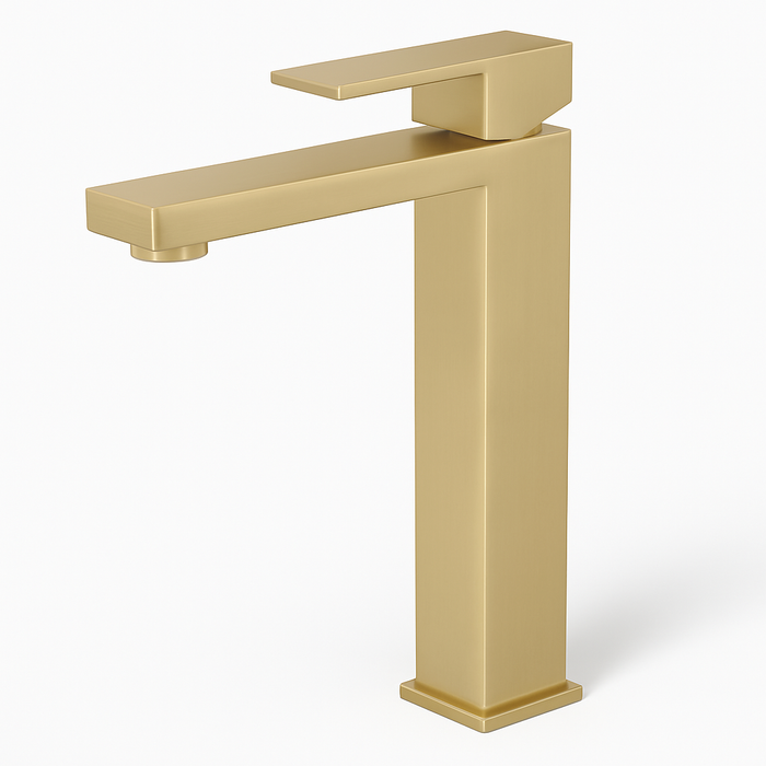 Bresso Square Tall Basin Mixer - Brushed Gold